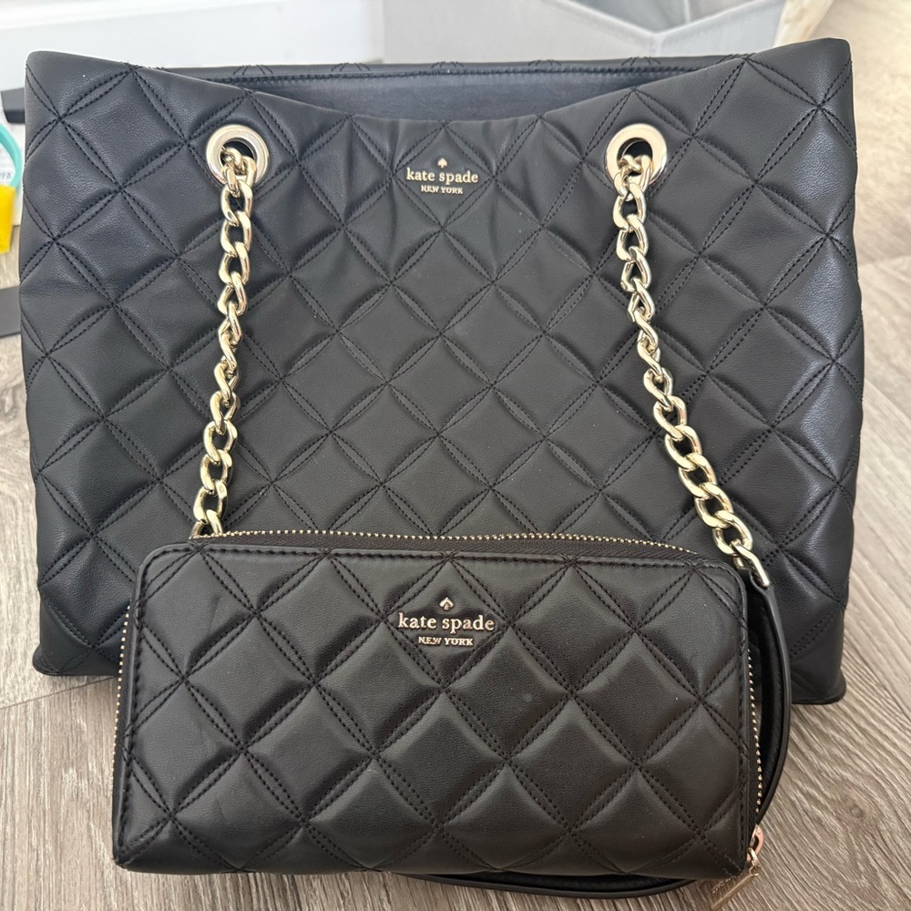 Kate Spade Black Quilted Shoulder Bag and Wallet